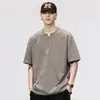 Camiseta de manga corta para hombre, estilo fino de verano 2026, manga media sólida pesada, corte holgado, camiseta base de tacto fresco
