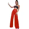 Pantalonas Longos de Lantejoulas Moda Europeia e Americana Cintura Alta Calças de Pernas Largas Femininas Caimento Fluido Verão Finos Casuais Calças-Saia Emagrecedoras Respiráveis