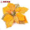 Flores Navideñas Simuladas Multicapa de 20 cm, Flores Falsas de Tela Recortada con Polvo Dorado Adherido, Flores Decorativas de Ratán Navideño