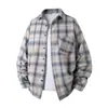 Camisa de Cuadros de Manga Larga para Hombre de Primavera y Otoño, Holgada Vintage de un Solo Bolsillo, Chaqueta Camisa Moderna Estilo Japonés y Coreano