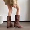 Botines Retro Maillard Plegables de Dos Vías para Mujer, Nuevo Estilo Otoño/Invierno 2026, Aumentadores de Altura, Adelgazantes, Botas Vaqueras Occidentales