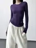 Design Clássico Manga Longa Top Interno Feminino Slim Justo Camiseta Base Outono e Inverno 2025 Nova Camiseta com Ombro Direito