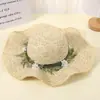 Novo chapéu de palha de ráfia trançada, chapéu de praia de verão com franja de margarida fresco, chapéu de proteção solar de aba larga para férias ao ar livre