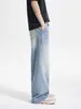 Ropa de Hombre Fengshe / Jeans de Corte Limpio con Estampado de Bambú Estilo Retro Americano para Hombre, Pantalones de Marca de Moda Holgados Rectos Desgastados