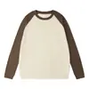 Camiseta Manga Longa Enbu Primavera e Outono para Homens, Top Juvenil Soltinho em Blocos de Cor 100% Algodão, Camiseta Pulôver Gola Redonda para Usar por Baixo