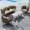 Sofá de Exterior Proteção Solar Impermeável Lazer Sala de Estar Varanda Pátio Externo Mesa de Centro Móveis de Rattan para Três Pessoas Cadeira de Rattan para Pousada