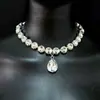 Colar Redondo Simples de Gota d'Água de Luxo Leve para Mulheres, Corrente de Pescoço com Pingente Oval de Gota d'Água Super Brilhante, Versátil para Todas as Ocasiões