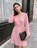 Vestido wrap de cuello en V Amazon Europeo y Americano 2026, manga larga, manga abullonada, entallado a la cintura, con cinturón para atar, minivestido de fiesta