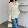 Jaqueta cardigan 100% lã pura para mulheres, novo estilo outono e inverno, com capuz, trança clássica, bordado de pônei, malha com zíper duplo