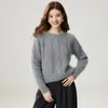 Suave y pegajoso~ Suéter de cachemira con punto trenzado de cuello redondo para mujer, estilo perezoso holgado, suéter corto de punto, top de punto