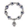 Pulsera Ojo Maligno de Venta Caliente Transfronteriza Mano de Fátima Ojo Azul Cuenta Redonda Colgante de Palma Pulsera Elástica con Cuentas