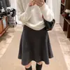 Saia Lápis Guarda-Chuva BRIVIN Estilo Coreano Cinza Escuro Cintura Alta Mistura de Lã Linha A para Mulheres Inverno 2026 Estilo Preguiçoso Midi com Caimento