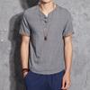 Camiseta de estilo chino para hombre, moda de verano, fina, holgada, de talla grande, de manga corta, de lino de imitación, sencilla, retro.