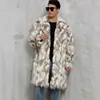 CIF0897 Otoño Invierno Nuevo Traje de Hombre con Bloques de Color Estilo Europeo y Americano Cuello de Piel Sintética Abrigo Largo Cálido