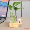Estaca de madera con forma de ovejita linda, jarrón de vidrio transparente para plantas hidropónicas, recipiente hidropónico de escritorio para interiores, jarrón simple para arreglos florales