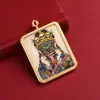 Thangka Dourado Pintado à Mão Pingente Dourado da Vida Passada e Presente Cartão de Buda da Montanha Wutai Pingente Zakilam Colar Verde