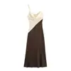Estilo Europeo y Americano Amazon Aliexpress Tendencia de Moda Popular Vestido Midi Versátil de Retazos Corte Ajustado Estilo Francés
