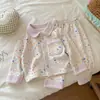 Pijama Infantil Outono e Inverno Conjunto de Lã e Seda para Casa Meninos e Meninas Cardigã com Lapela Conjunto de Duas Peças para Crianças Maiores