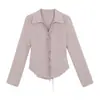 Camisa de Rayas MR [Rayas Teñidas en Hilo Original] para Mujer, Diseño de Otoño, Estilo Francés Único, Corte Ajustado, Ceñida a la Cintura, Top de Manga Larga