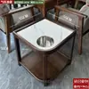 Mesa de Café Mahjong de Gama Alta con Forma de Abanico para Hotel Madera Maciza Placa de Roca Pequeño Estante de Almacenamiento Sala de Ajedrez y Cartas Estante para Agua de Té Especial para Casa de Té Antiescaldado