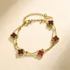 Pulsera exquisita de acero de titanio de 9 mm con trébol de cuatro hojas de doble capa para mujer, no se decolora, nueva moda de doble cara de lujo ligero, versátil y elegante