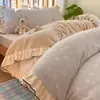 Conjunto de quatro peças de veludo de leite espesso, colcha de fleece de coral, capa de edredom de flanela dupla face e lençol - Roupa de cama de inverno para aquecimento