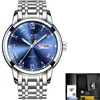 Reloj de cuarzo LIGE/LIGE LG9846 con doble calendario, correa de acero, tres agujas, resistente al agua, para negocios