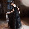 Vestido de Noite para Exame de Arte Negra para Mulheres 2026 Novo Estilo Elegante para Banquete Hostess Saia Longa para Mulheres com Temperamento Elegante