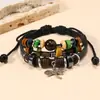 Decoração Criativa e Personalizada de Pingente Borboleta em Liga, Pulseira Simples de Couro com Três Camadas e Contas, Joias Populares de Venda Quente Transfronteiriça