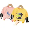 Camiseta de Manga Larga con Retazos para Niños, Fresca y Moderna de Otoño para Niños Mayores, Camiseta Base de Algodón Puro, Atuendo Casual de Otoño Rayado para Niños