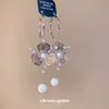 Novos brincos de pérola com franja vazada de flor de zircônia estilo europeu e americano, design simples e moderno, brincos de alta qualidade