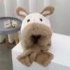 Novo Chapéu Infantil para Outono e Inverno, Espessado e Quente, com Proteção para Orelhas, Chapéu de Desenho Animado com Orelhas de Coelho Fofas, Chapéu com Cachecol de Pelúcia Integrado
