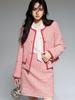 [Shengdu] 26 Otoño Nuevo Estilo Urbano Francés Chaqueta de Traje de Tweed de Lana Roja Estilo Chanel y Falda para Mujer