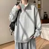Moletom cinza com gola alta para homens, novo top versátil da moda outonal, jaqueta juvenil estilosa estilo americano sem capuz