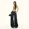Jeans Anchos de Pierna Recta con Costuras de Contraste Naranja Infantil para Mujer, Pantalones Rectos Sueltos, Ajustados y Versátiles