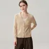 Nova coleção outono e inverno: cardigã de cashmere com decote V e lantejoulas, suéter de tricô casual feminino, casaco suéter curto e de corte solto