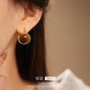 Pendientes de doble cara con piedra de ojo de tigre Maillard galvanizada en oro auténtico, pendientes de lujo de alta gama, accesibles y de moda, pendientes retro franceses.