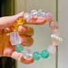 Pulseira de Design com Cristais Amarelos, Pérolas de Água Doce, Pó de Cavalo Roxo de Alta Qualidade