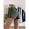 Shorts Jeans Americano Azul Retrô Plus Size Verão Feminino Gordura mm Cintura Alta Efeito Emagrecedor Linha A Elástico Reto Hot Pants