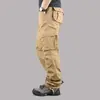 Macacão único de comércio exterior 2025 calça casual masculina cintura elástica tamanho grande calça multi-bolsos calça solta calça de canteiro de obras