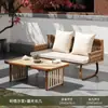 Sofá exterior de ratán para tres personas, impermeable y a prueba de sol, adecuado para patios de casas de huéspedes, jardines, balcones y ocio al aire libre, con mesa de café y muebles de silla de ratán