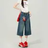 Shorts jeans femininos cropped estilo americano para o verão de 2026, modelo novo moderno e versátil, caimento solto, adequado para baixinhas, calça pantalona 7/8