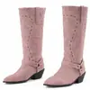 Botas de moda de comercio exterior transfronterizo, botas altas de punta de talla grande para otoño e invierno, tacones altos de color liso, botas versátiles para mujer sin cordones de tacón cuadrado