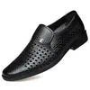 Sandálias masculinas perfuradas de couro, sandálias de couro de verão, sapatos masculinos com furos, sapatos casuais brancos para negócios, Hundred Towers Hollow