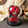 Flor Eterna Rosa Pantalla de Lámpara de Vidrio Flor Artificial Día de San Valentín Navidad Cumpleaños Regalo Decoración del Hogar Luz de Noche