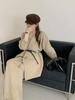Traje de Punto Grande de Lujo Relajado para Mujer Otoño e Invierno Nuevo Chaqueta Suéter de Solapa Grande Pantalones de Pierna Ancha Conjunto de Dos Piezas para Mujer
