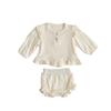 Roupas Infantis Coreanas Ins 2026 Primavera e Outono Conjunto de Algodão Cereja para Bebê Top Camisa de Bebê + Calça Pão Conjunto de Duas Peças
