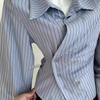 Diseño Irregular Corto Nicho Camisa Rayada de Manga Larga Ropa para Mujer 2026 Primavera y Otoño Nuevo Top Francés Azul
