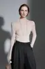 Camiseta base de punto de lana para mujer, otoño, cuello medio alto, elástica, corte ajustado, simple, básica, fina, manga larga