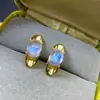 Brincos de Prata 925 com Pedra da Lua Natural Azuis Brilhantes Acabamento Fino Inlaid 6*8mm